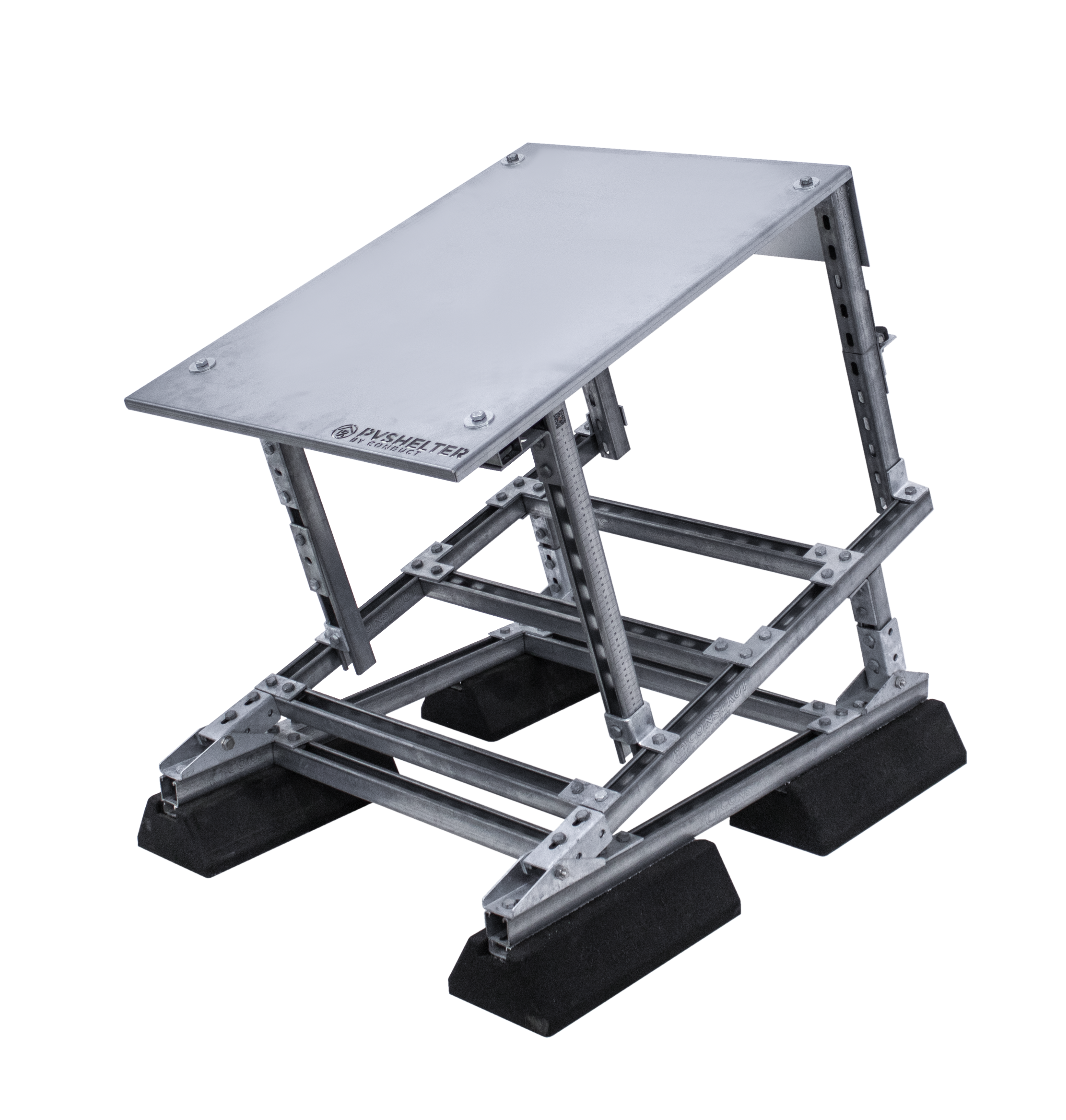 <img src="angled.jpg" alt="Support PVshelter Angled sur toit plat" /> <img src="ventilation.jpg" alt="Ventilation arrière du PVshelter Angled pour onduleur" />